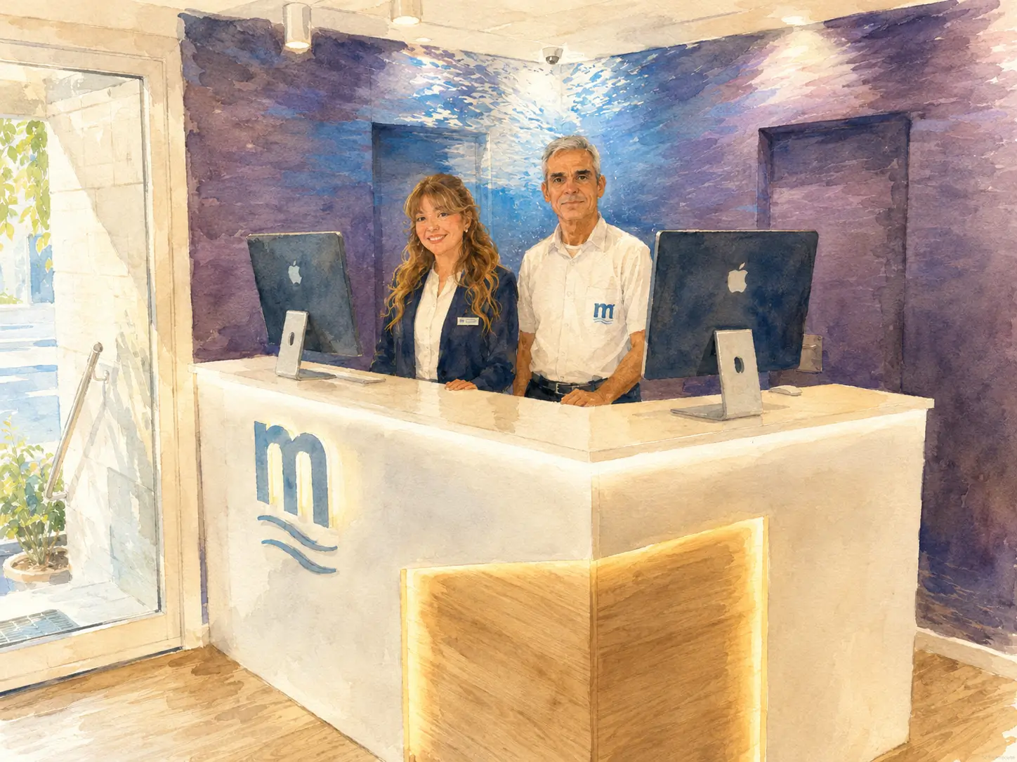 Interior de Mediterráneo Suites — recepción 24 horas